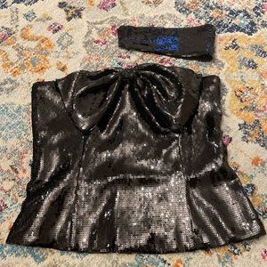 WHBM Black Sequin Bow Bustier